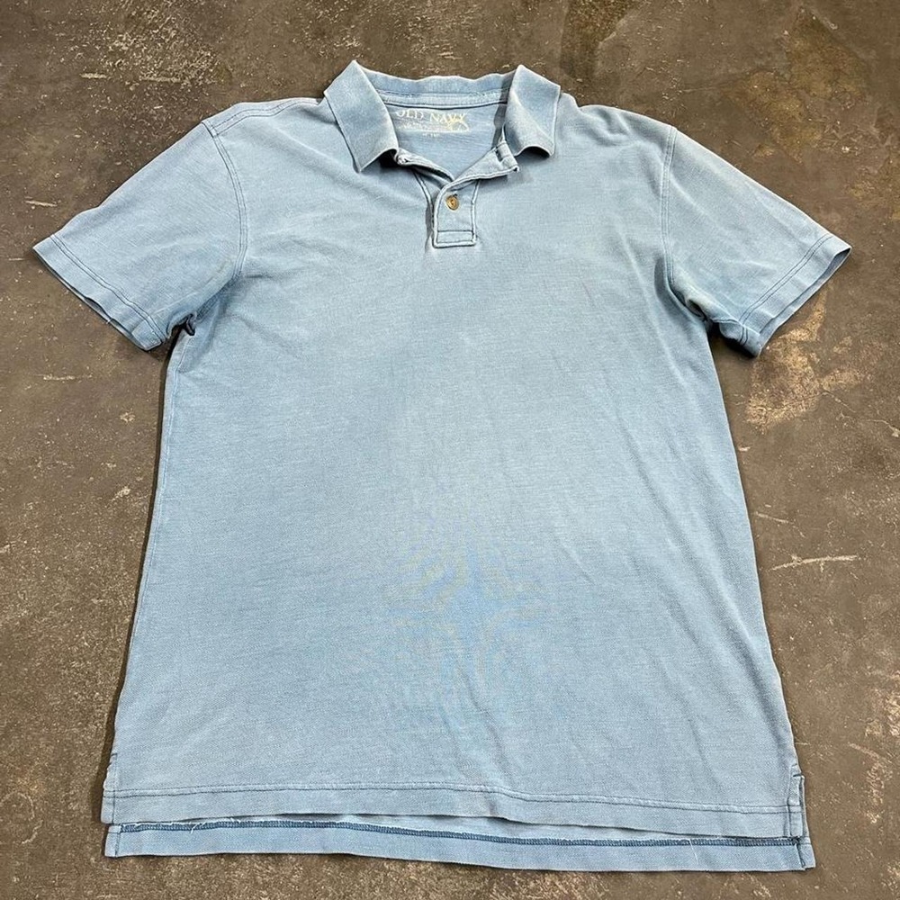 Old Navy Mens Vintage Y2K Faded Skater Polo Shirt Blue Large Short Sleeve Grunge